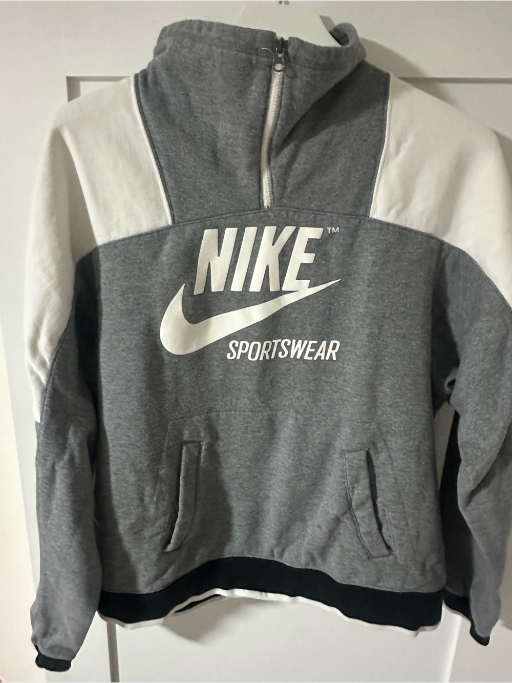 Nike Grey & White Sportswear Quarter Zip Pullover